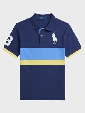 Polo by Ralph Lauren Navy Blue Polo with Light Blue and Yellow Stripes